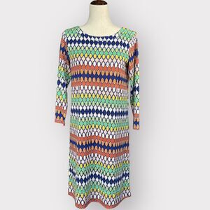 Signature‎ Collection Shift Dress Women S Multicolor Geometric Print Stretch A07